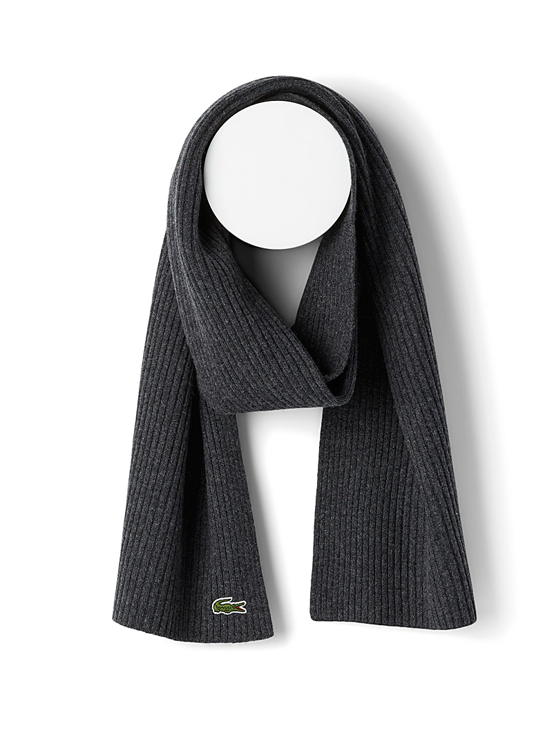 Lacoste Grey Croc ribbed wool scarf for men
