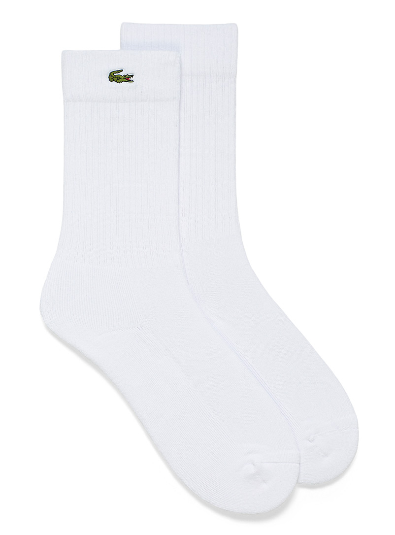 Lacoste White Sporty croc-logo ribbed socks for men