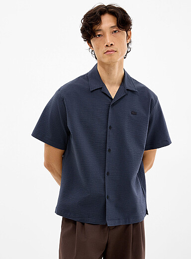 Striped seersucker camp shirt <b>Relaxed fit</b>
