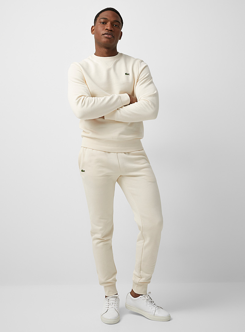 Lacoste Cream Beige Terry-lined croc joggers for men