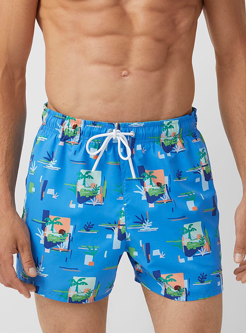 Lacoste Patterned Blue Croc on vacation cropped swim trunk for men
