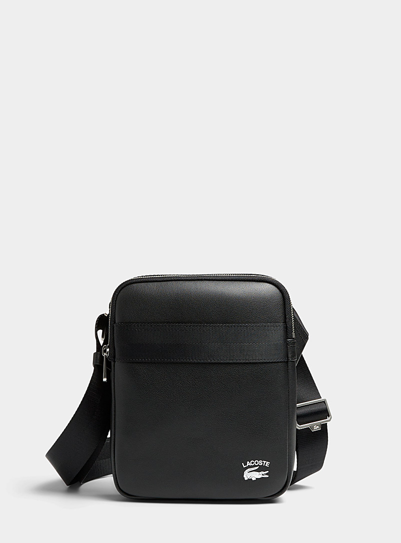 Lacoste Black Croc logo leather shoulder bag for men