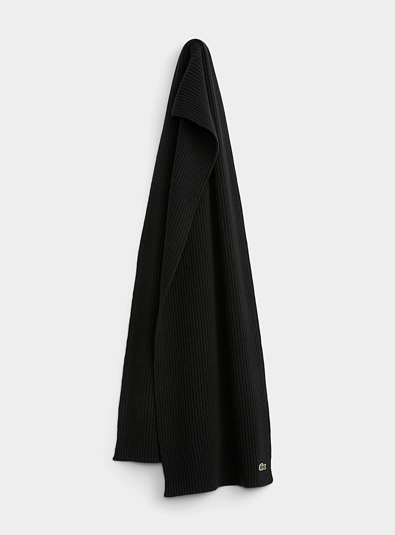 Lacoste Black Monochrome croc wool scarf for men