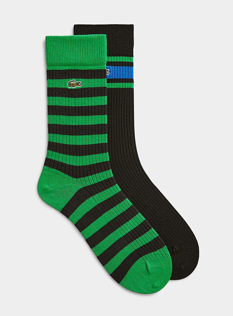 Green-stripe athletic socks 2-pack