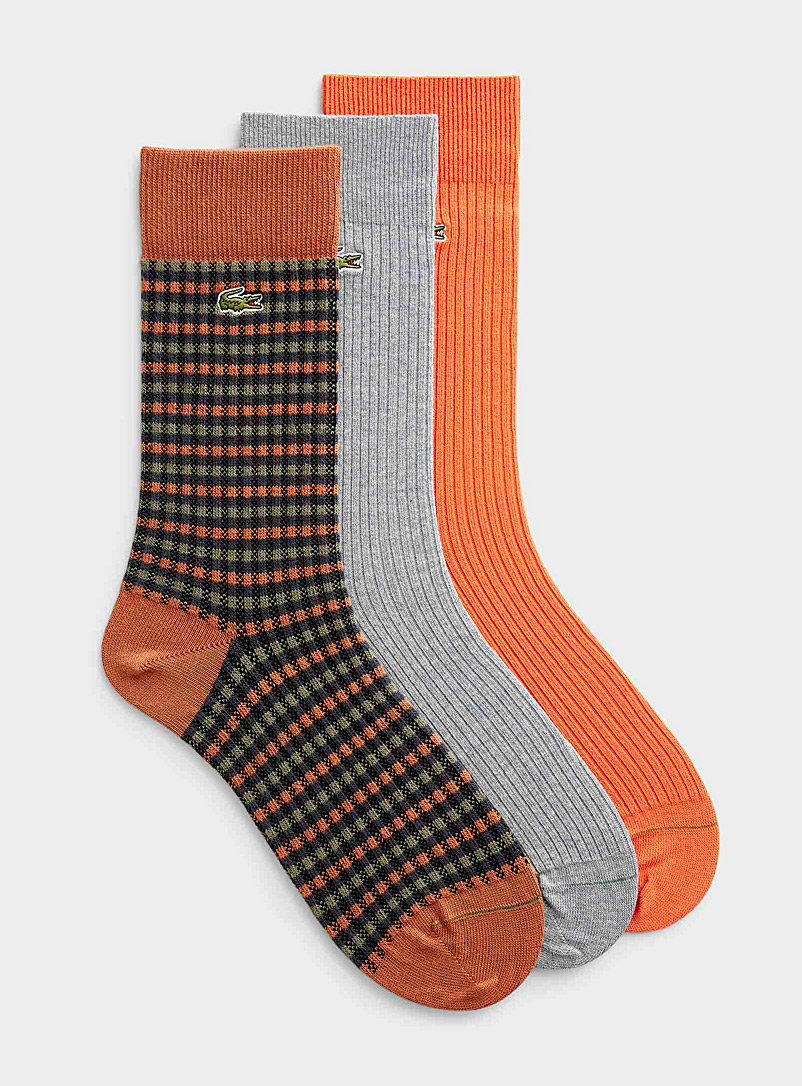 Lacoste Patterned Brown Solid and tartan socks 3-pack for men