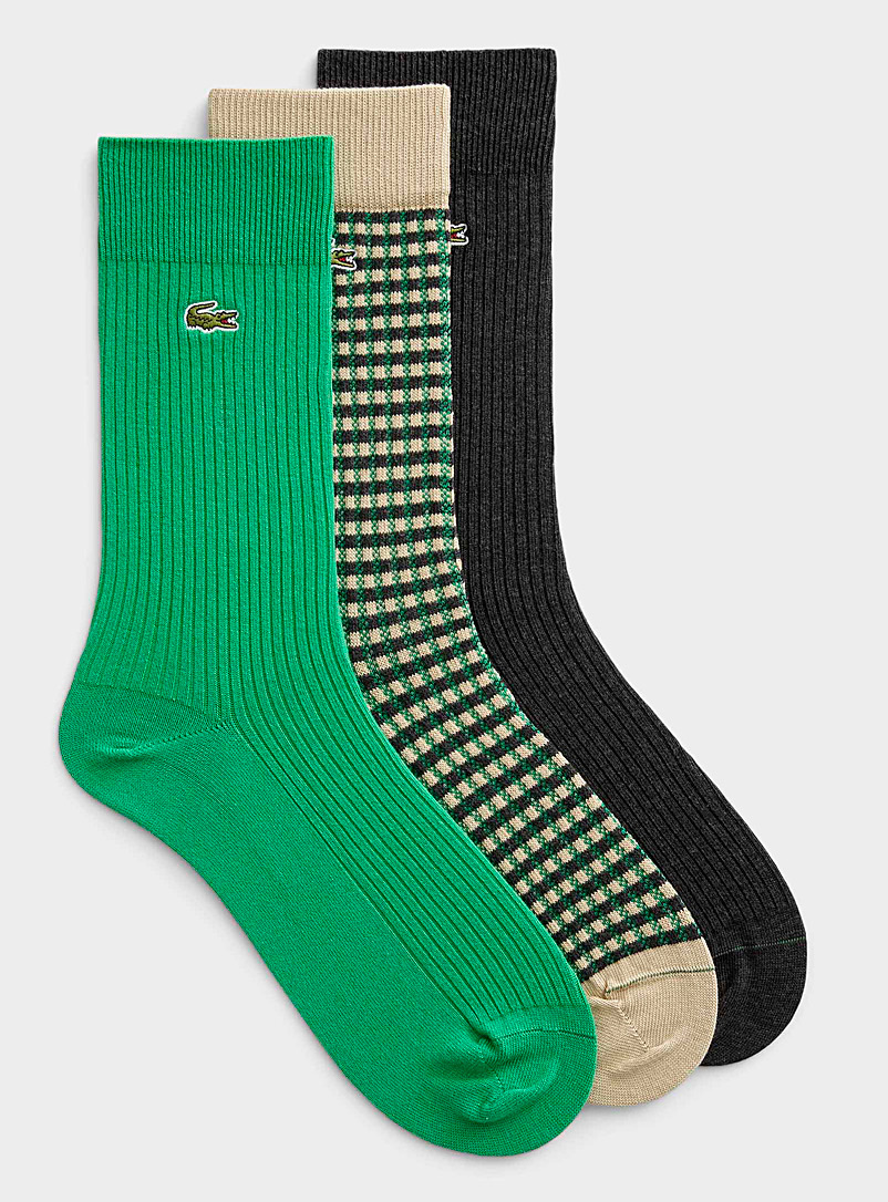 Lacoste: Les chaussettes unies et tartan Emballage de 3 Vert à motifs pour homme