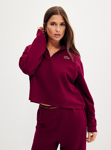 Lacoste Burgundy Fleece Johnny-collar lounge sweatshirt for women
