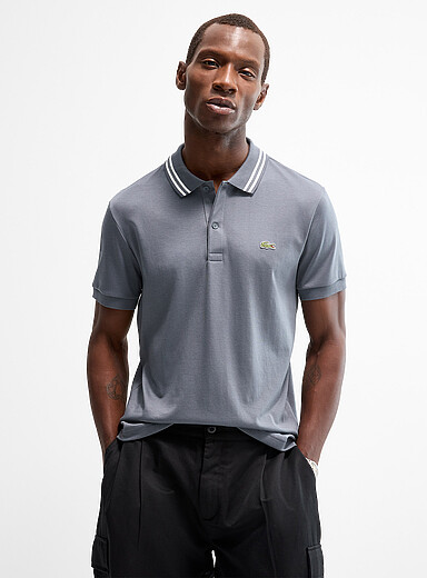 Exclusive striped-collar jersey polo <b>Regular fit</b>