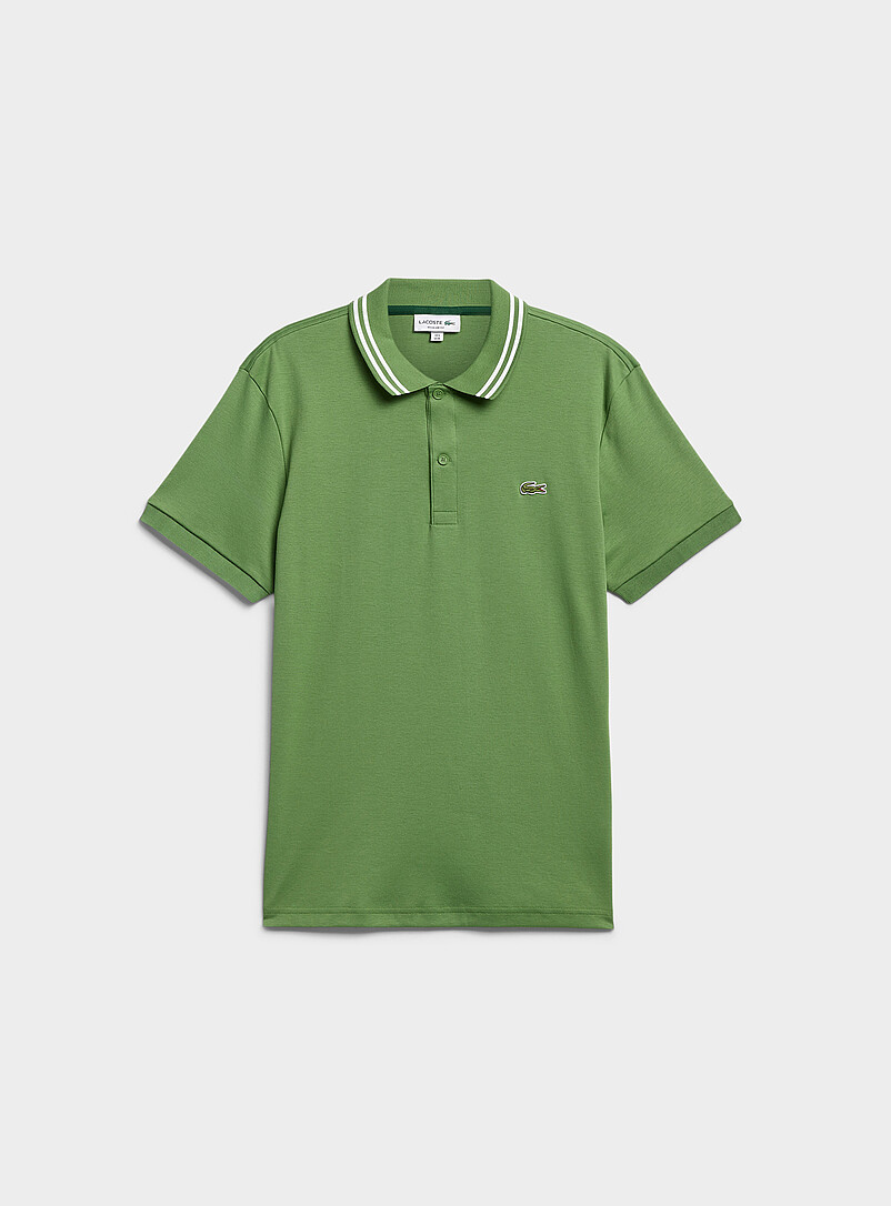 Lacoste: Le polo jersey col ray&eacute; exclusif <b>Coupe r&eacute;guli&egrave;re</b> Vert pour homme