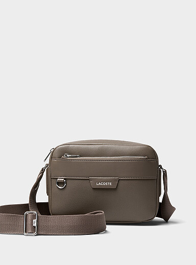 Taupe grained leather reporter bag