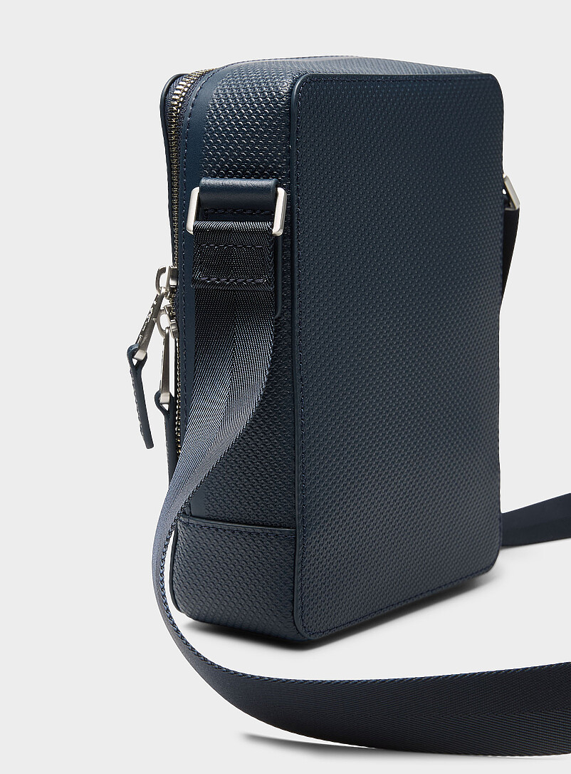 Navy textured leather crossbody bag | Lacoste | Men's Crossbody