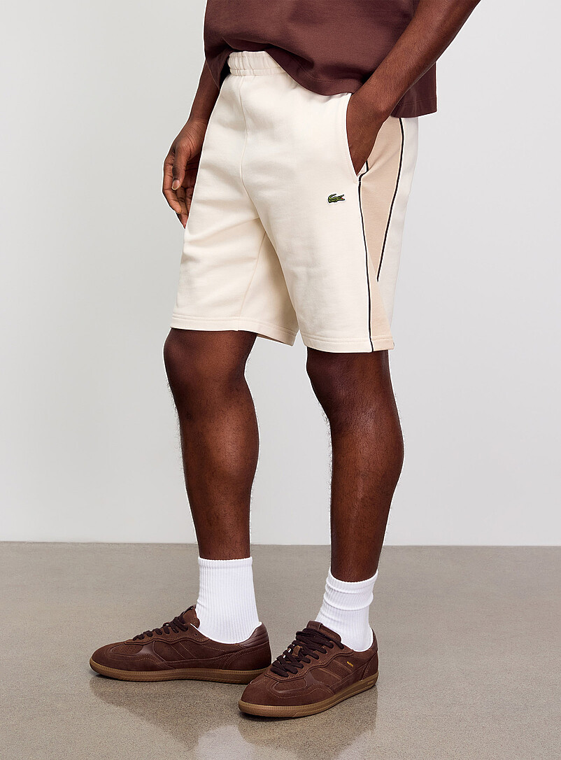 Lacoste Ivory/Cream Beige Colour block terry-lined short for men