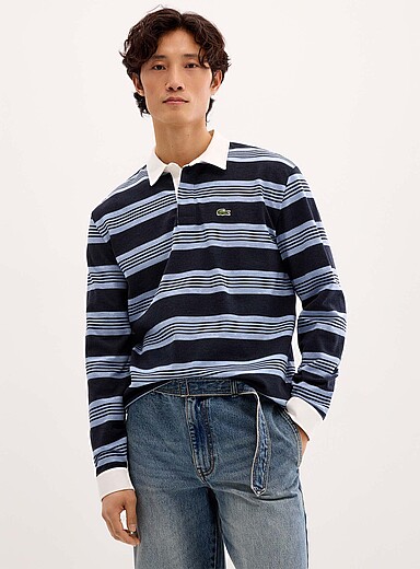 Striped-block piqu&eacute; polo