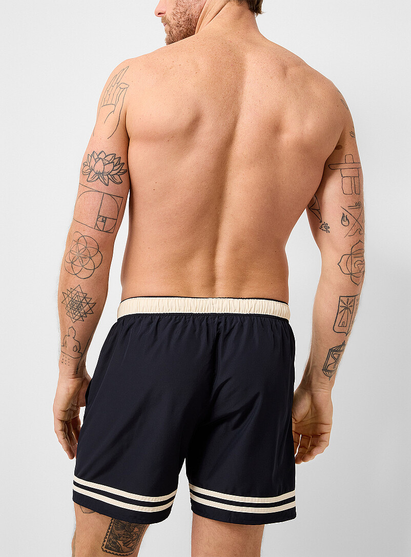 Lacoste Black Retro striped swim short for men