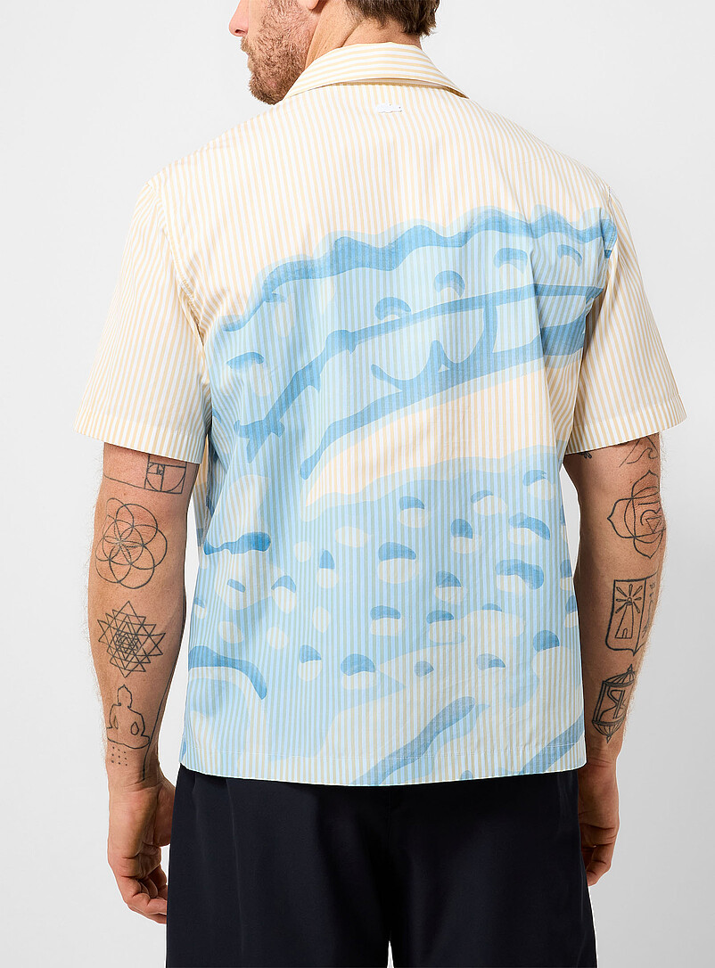 Lacoste Ivory/Cream Beige Painted stripe camp shirt for men