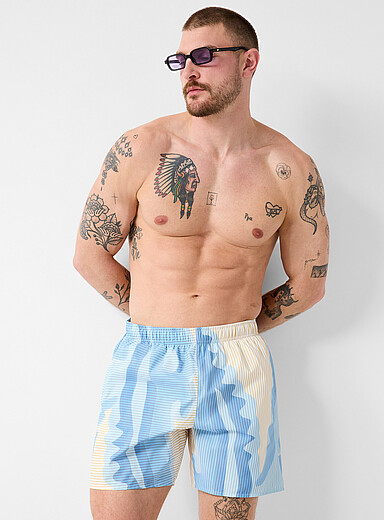Layered blue striped swim trunk