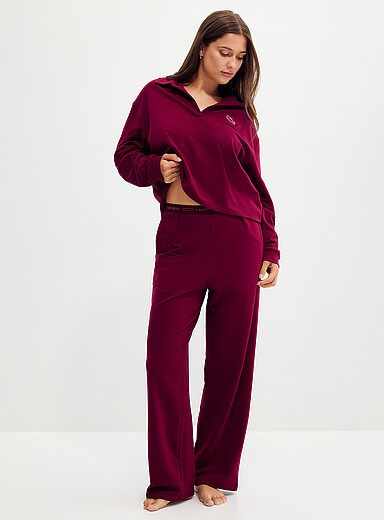 Lacoste: Le pantalon d&eacute;tente &agrave; plis molleton  Bourgogne pour femme