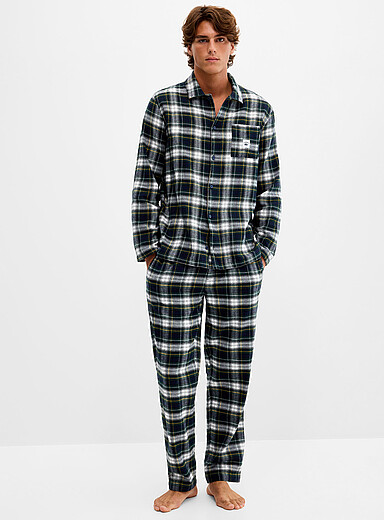 Lacoste Navy/Midnight Blue Check flannel pyjama set for men