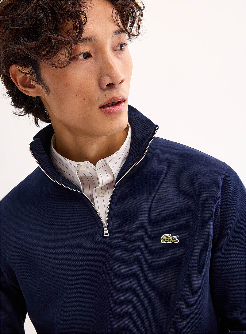 Lacoste: Le sweat col montant zipp&eacute; Bleu marine - Bleu nuit pour homme