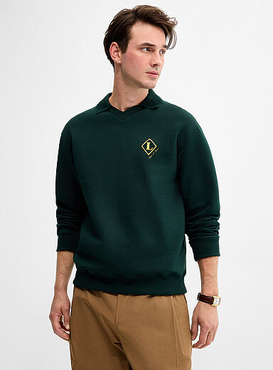 Lacoste Mossy Green Preppy emblem Johnny collar sweatshirt for men