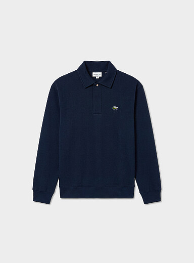 Lacoste Navy/Midnight Blue Piqu&eacute; knit polo-collar sweatshirt for men