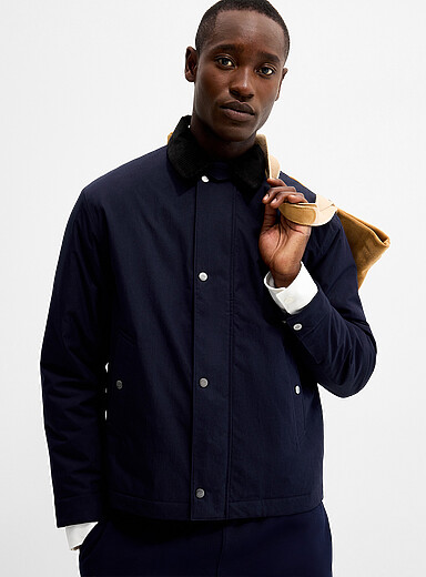Lacoste Navy Corduroy collar insulated jacket for men