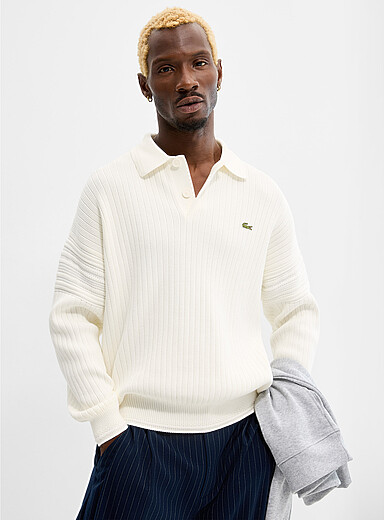 Lacoste Off White Flat-rib polo for men