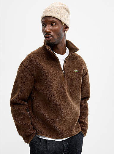 Lacoste Brown Zipped-collar high-pile fleece sweater for men