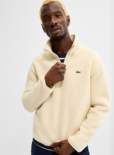 Lacoste Off White High-pile fleece zipped jacket for men