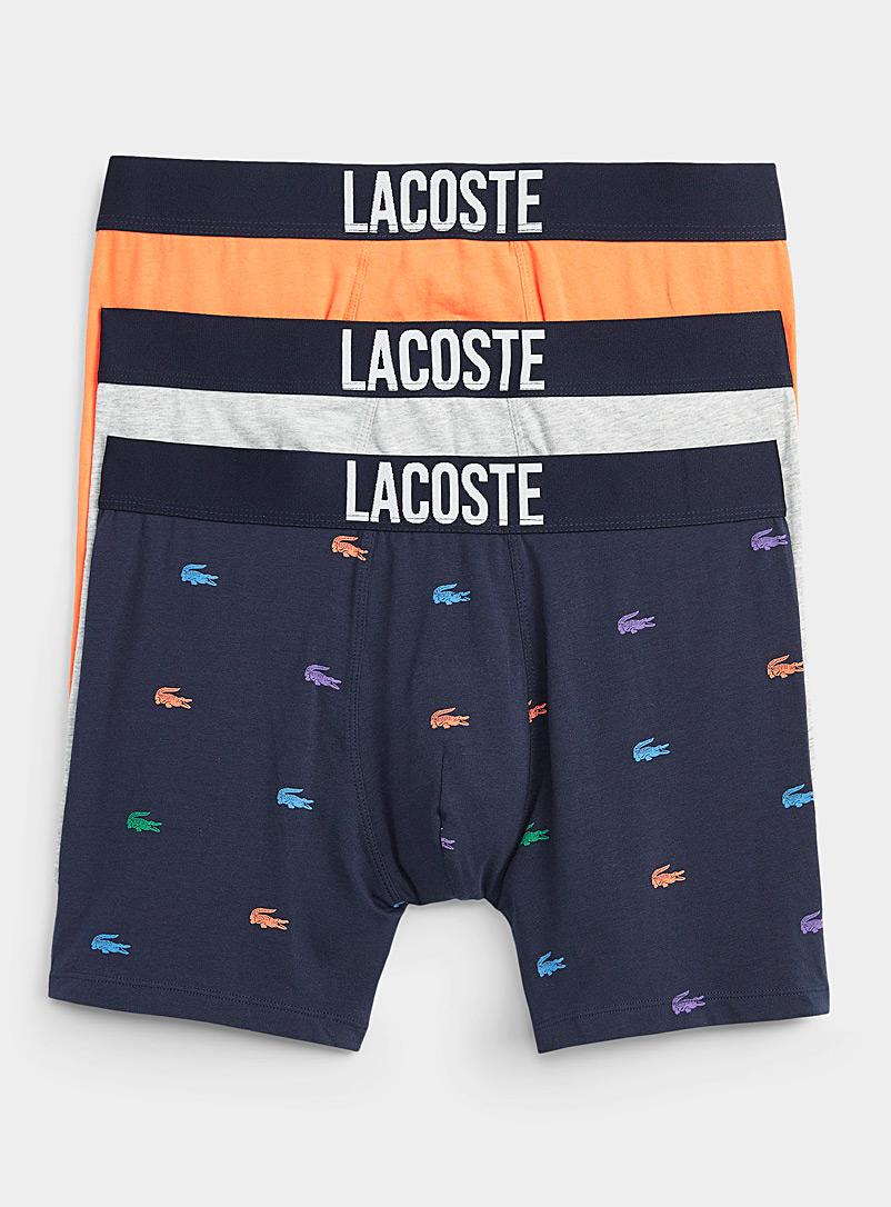Lacoste Patterned Blue Solid and colourful logo trunks 3-pack for men