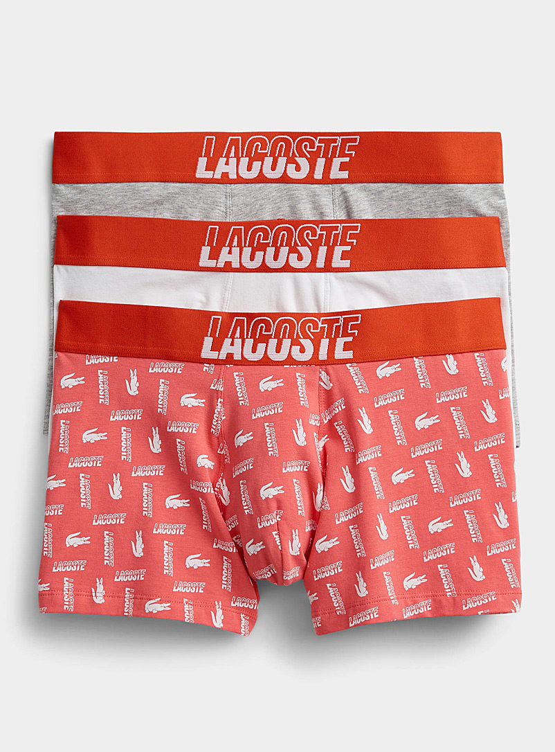 Lacoste: Les boxeurs longs bande orange logo Emballage de 3 Rouge à motifs pour homme