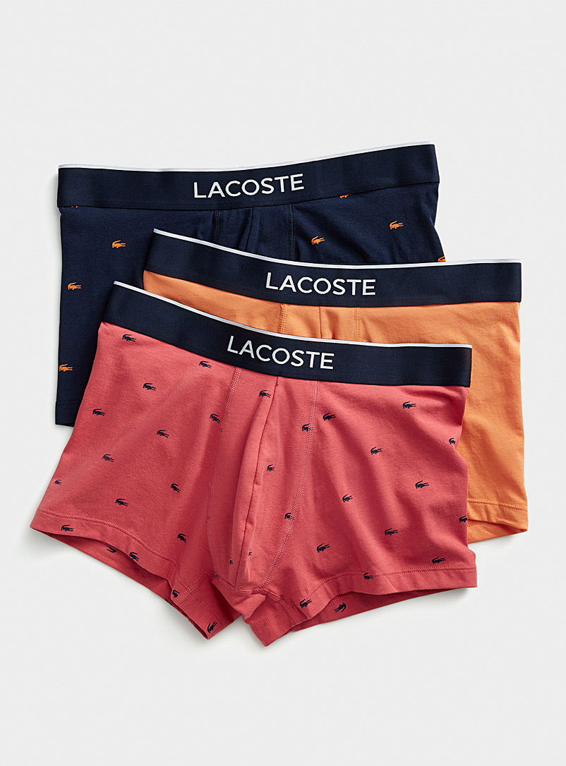 Lacoste Patterned Red Solid and mini-pattern trunks 3-pack for men