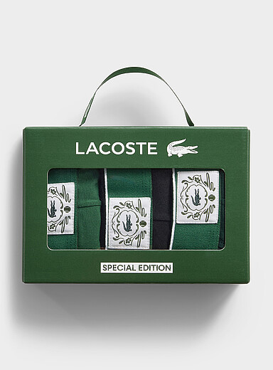 Lacoste: Les boxeurs courts logo blason 3 po &Eacute;dition sp&eacute;ciale Emballage de 3 Vert &agrave; motifs pour homme
