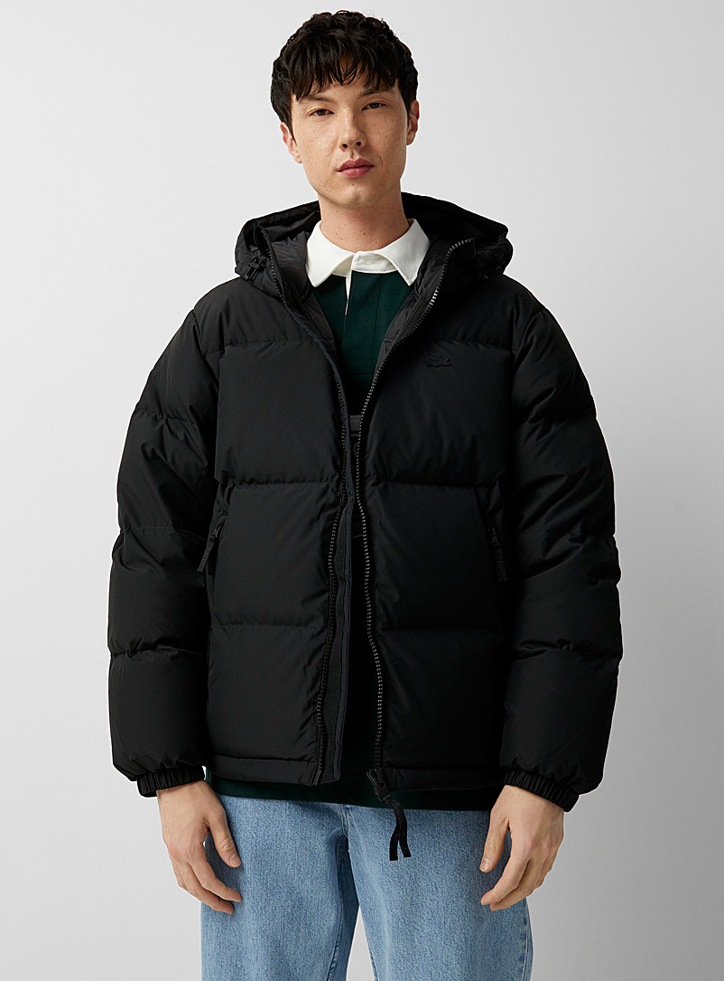 Lacoste Black Topstitched logo monochrome puffer jacket for men