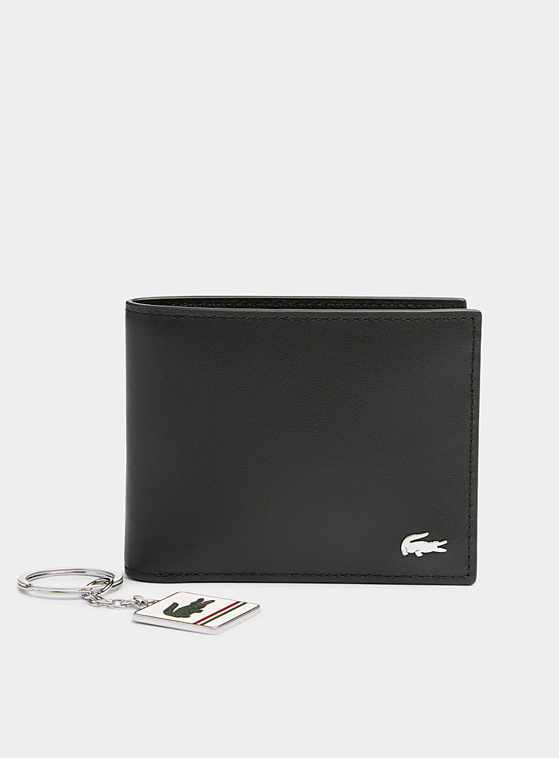 Lacoste Black Croc wallet and keychain set for men