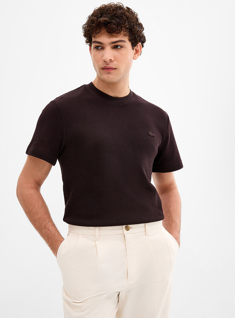 Lacoste Chocolate/Espresso Openwork dot knit T-shirt for men