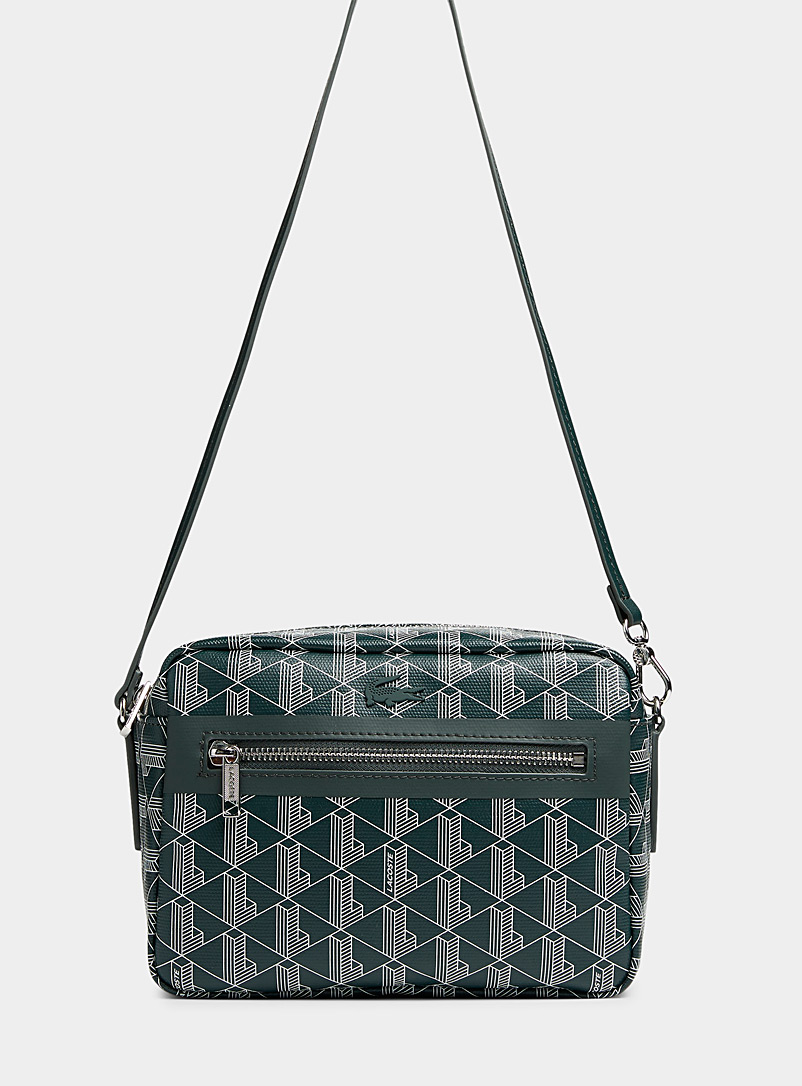 Lacoste Patterned Green Geo logo camera bag for women