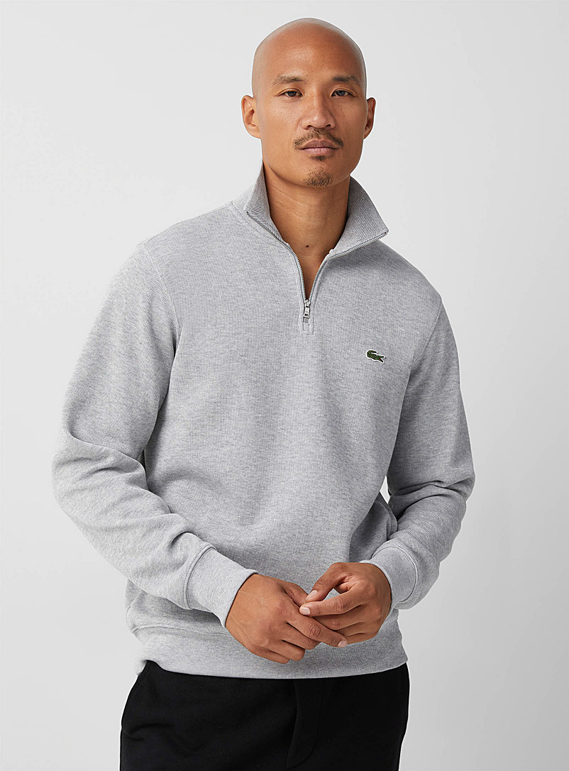 Lacoste Grey Minimalist zip-collar sweatshirt for men
