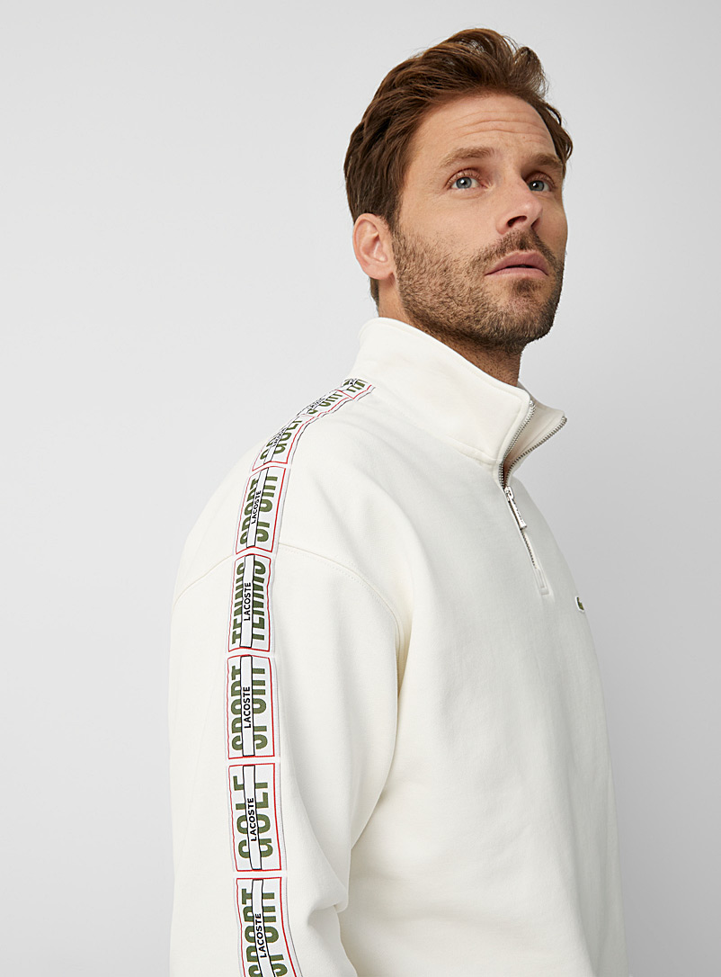 Lacoste White Signature band zip-collar sweatshirt for men