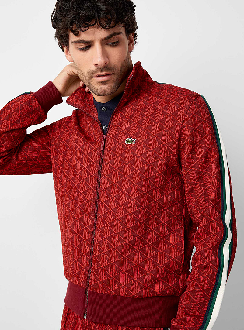 Lacoste: La veste athlétique jacquard monogramme Rouge foncé-vin-rubis pour homme