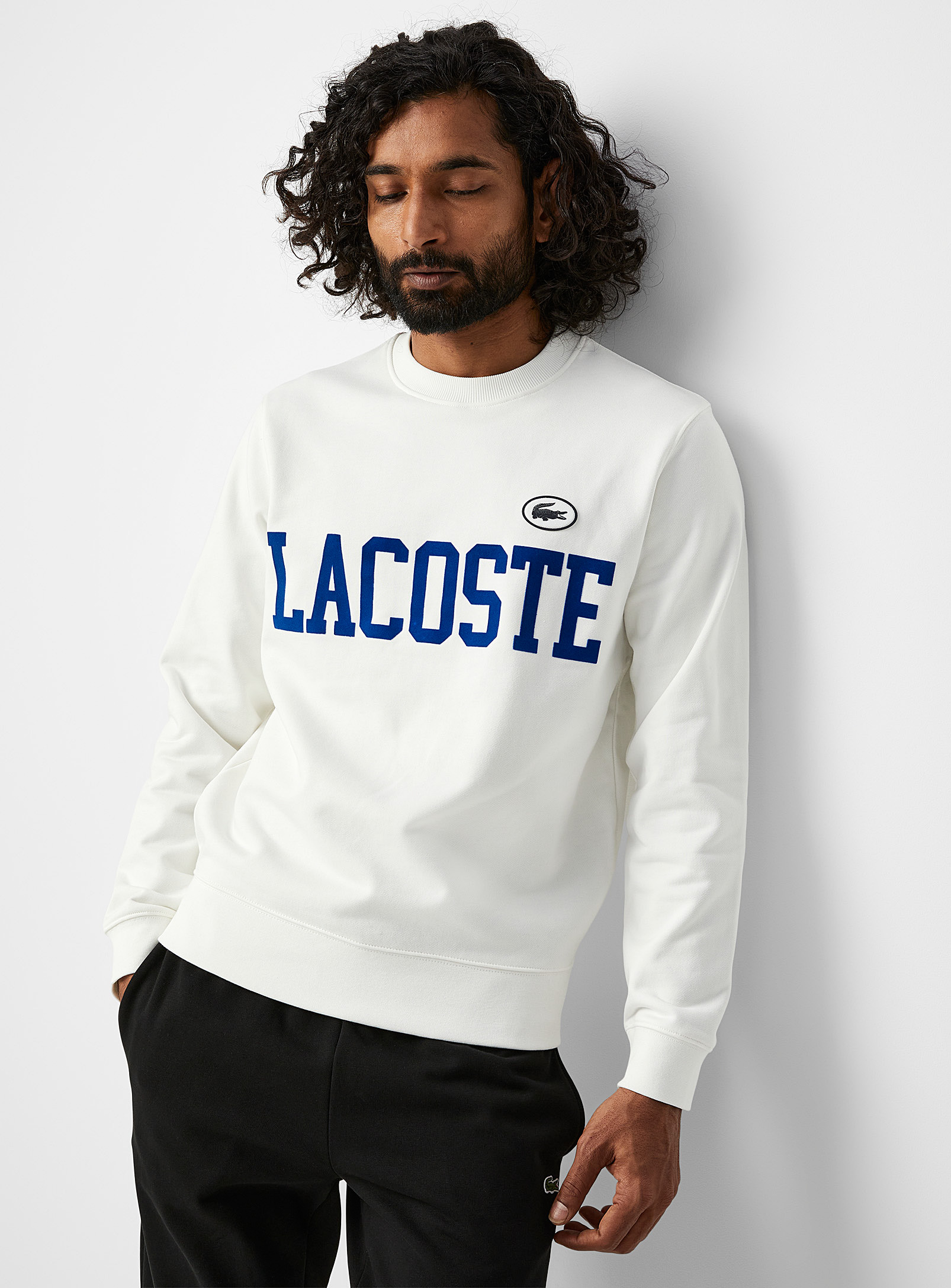 Lacoste Velvety Varsity Logo Sweatshirt In Off White