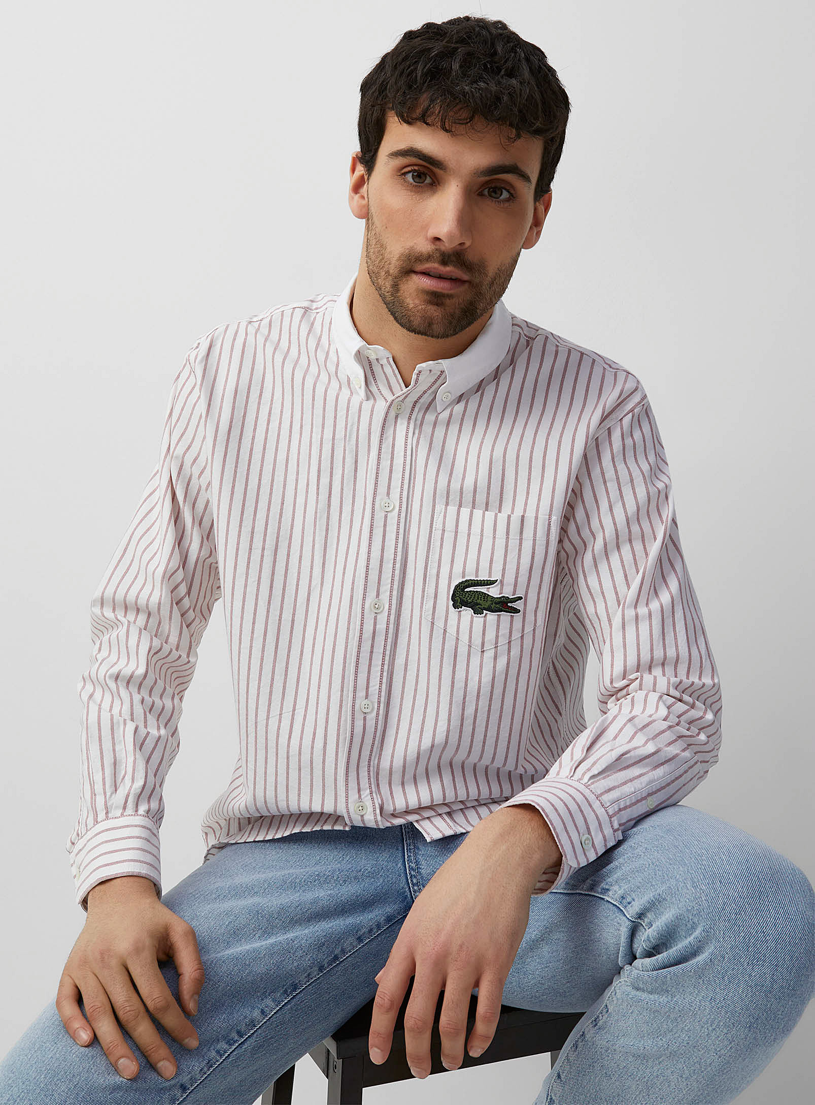 Lacoste Banker-stripe Chambray Shirt In White