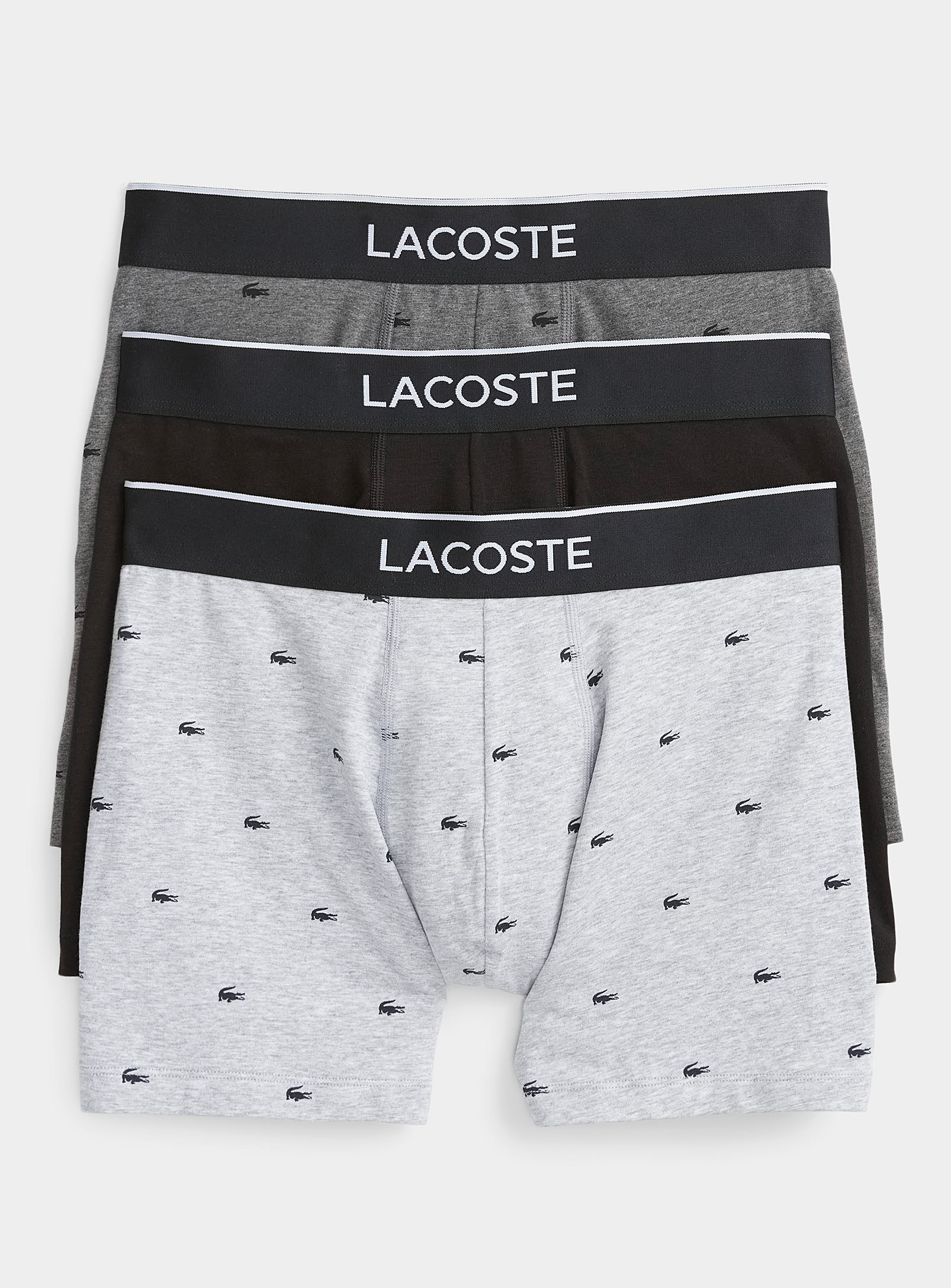 Lacoste Mini-croc Boxer Briefs 3-pack In Patterned Grey