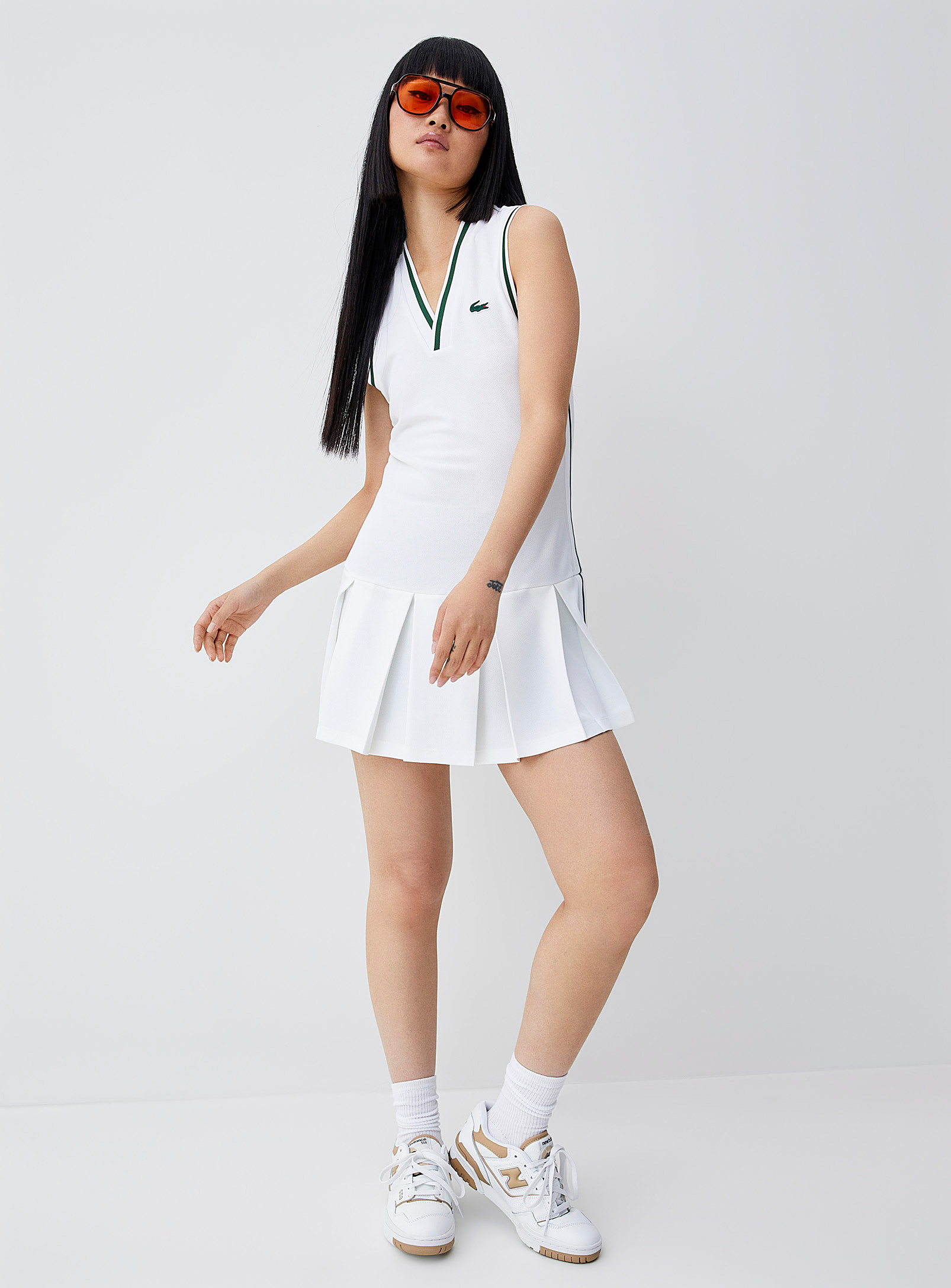 Shop Lacoste Striped Bands Tennis Dress In White
