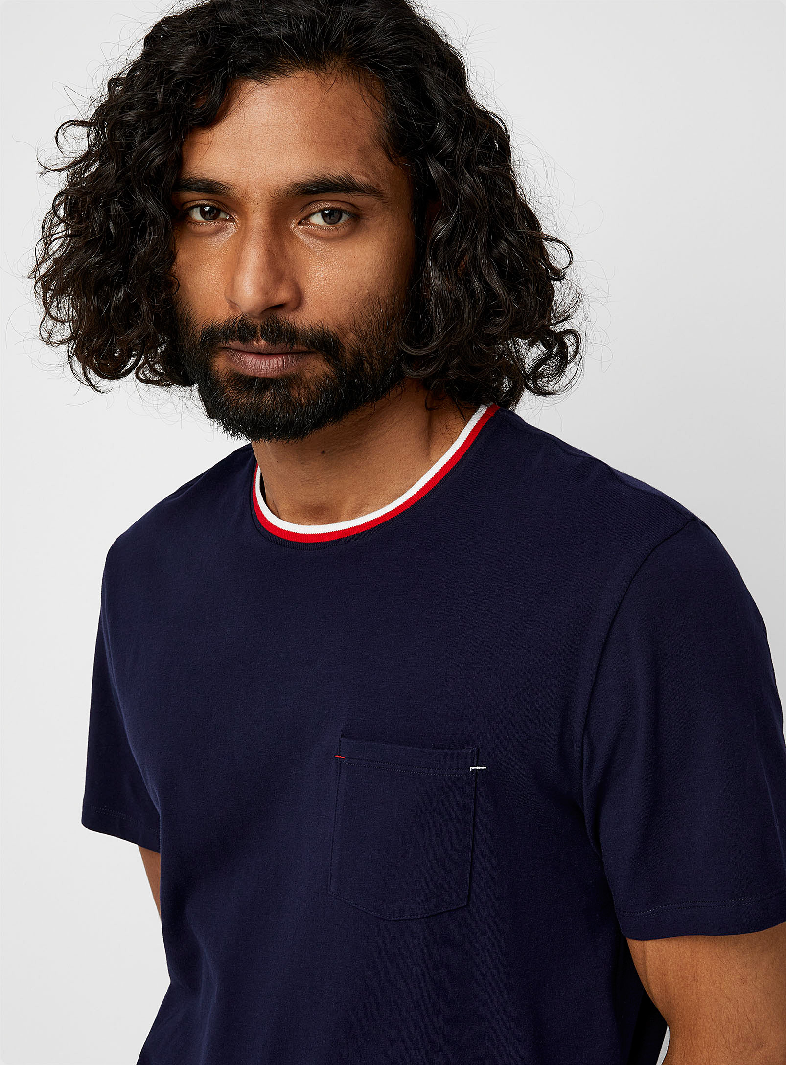 Lacoste Two-tone Edging 100% Cotton Lounge T-shirt In Navy/midnight Blue
