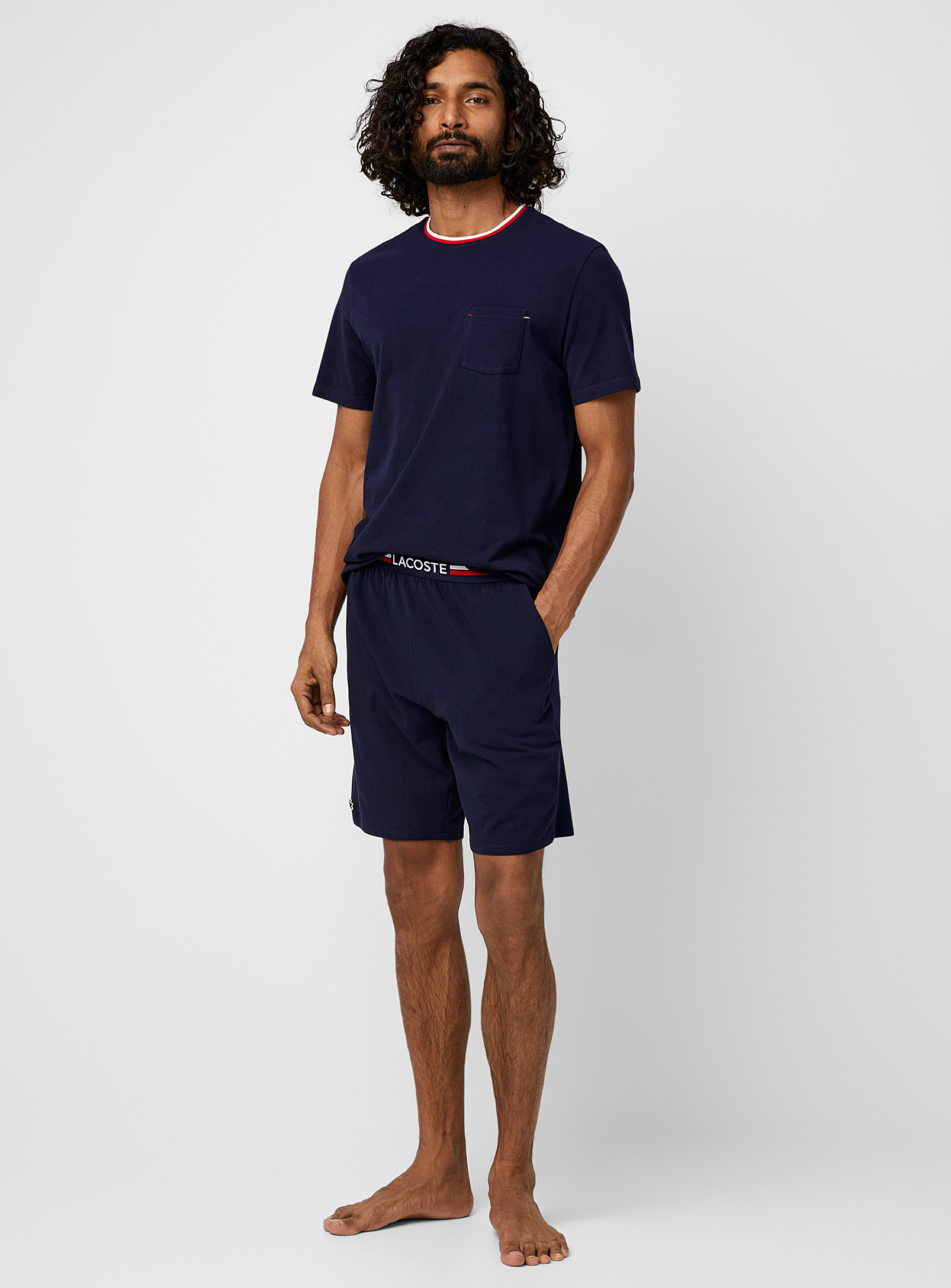 Lacoste - Men's Two-tone stripe-waist lounge Bermuda Shorts