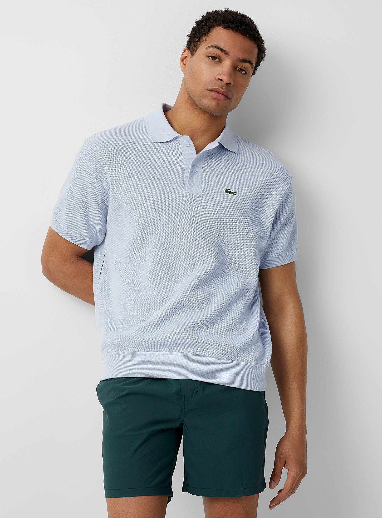 Lacoste Textured Knit Polo In Baby Blue