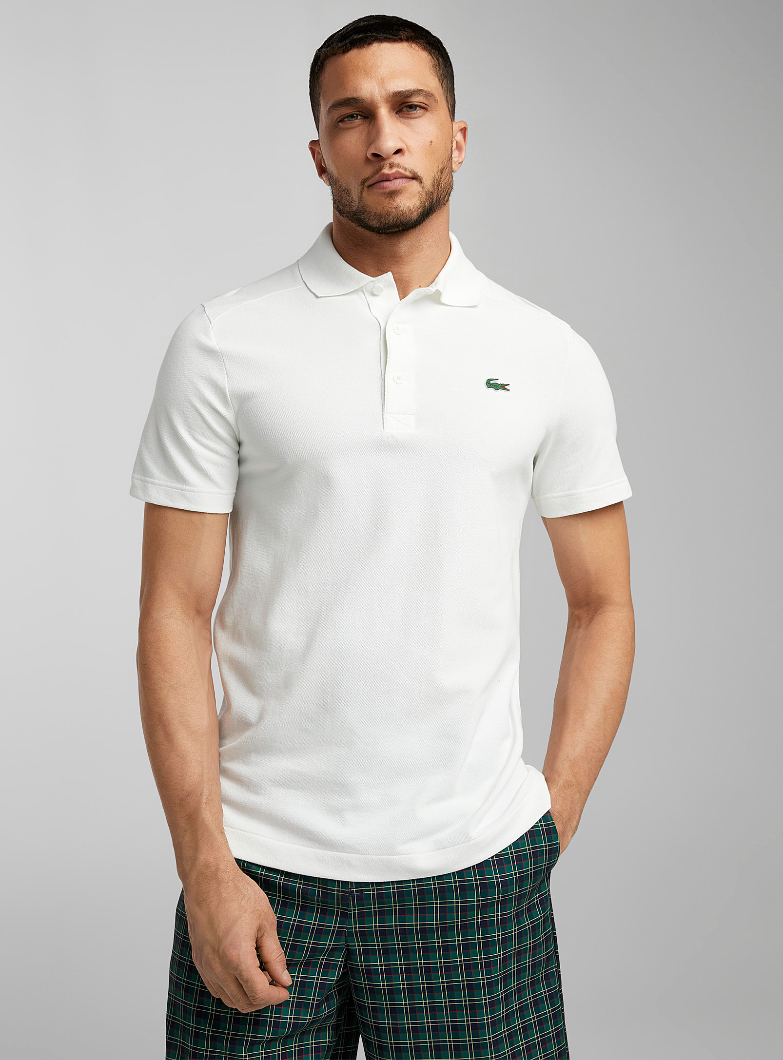 Lacoste Coated Croc Piqué Polo In White
