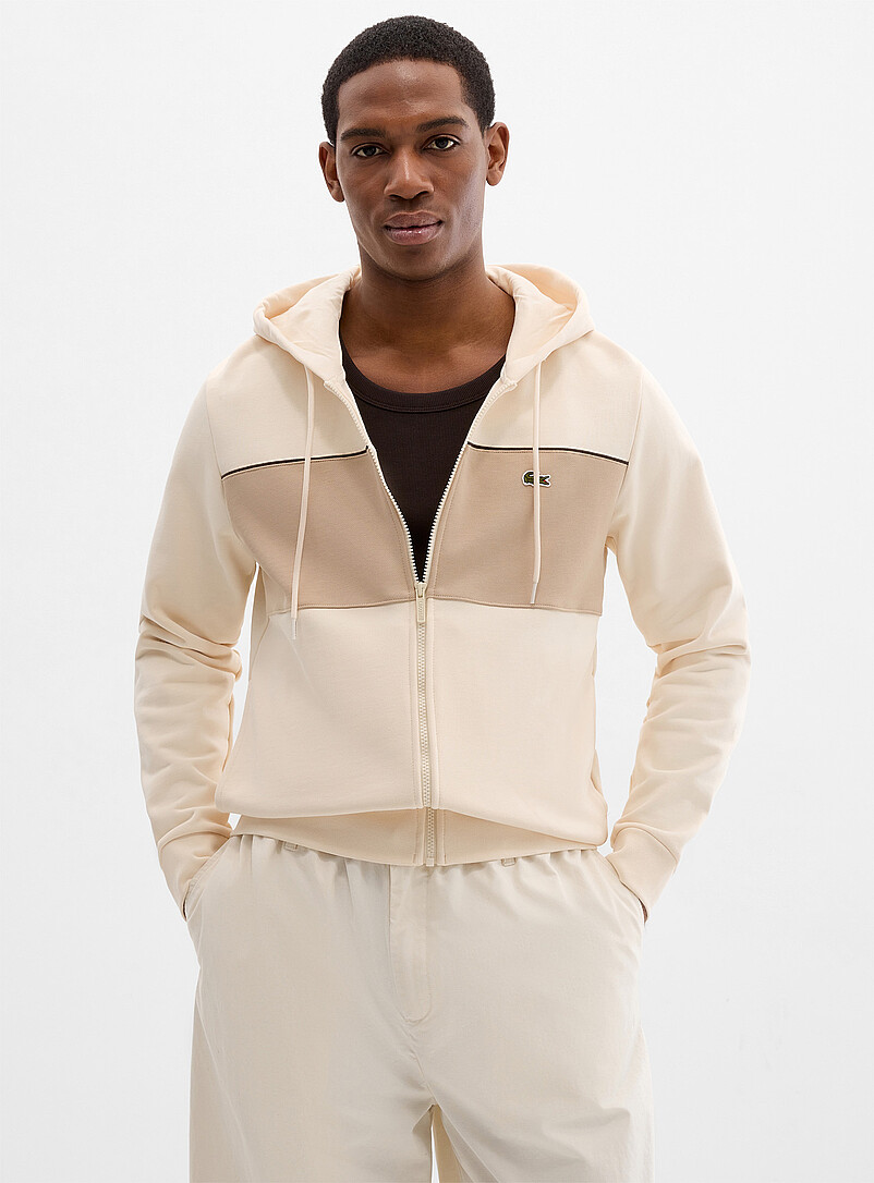 Beige Stripe Zipped Hoodie