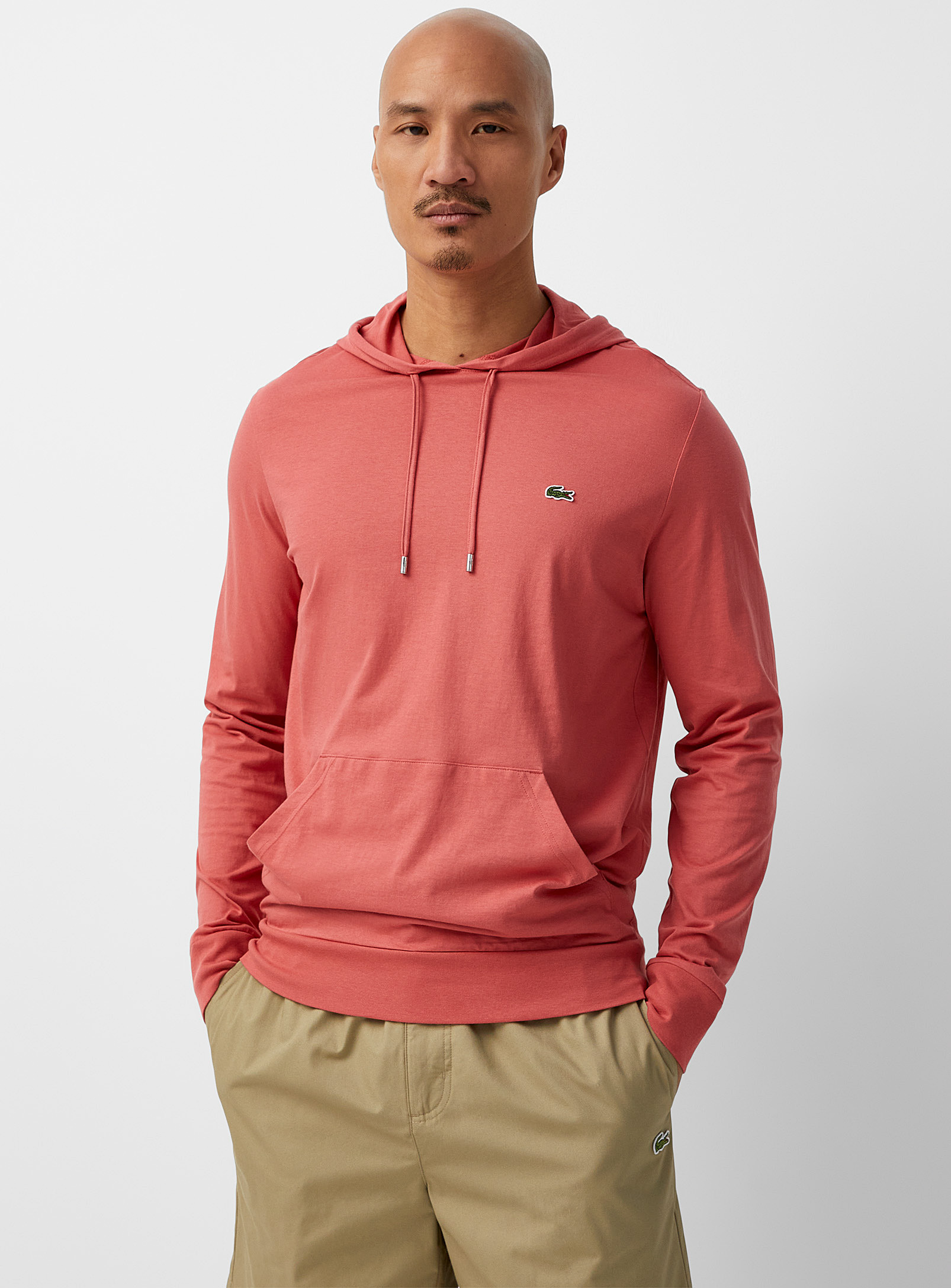 Lacoste Crocodile Emblem Jersey Hoodie In Cherry Red